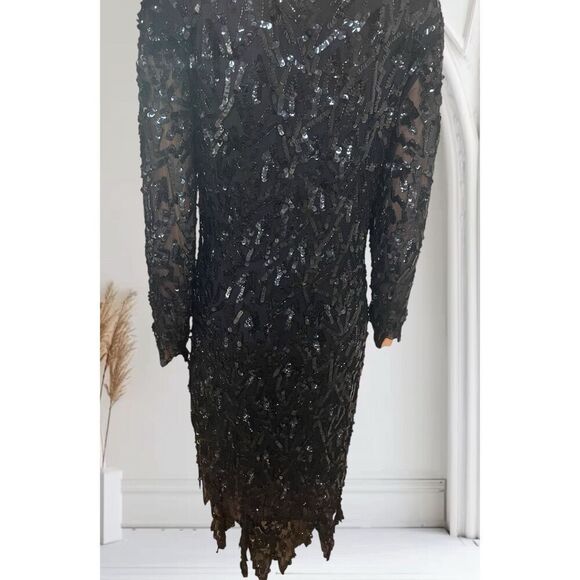 Vntg. Swee Lo black silk sequins dress - Picture 2 of 7